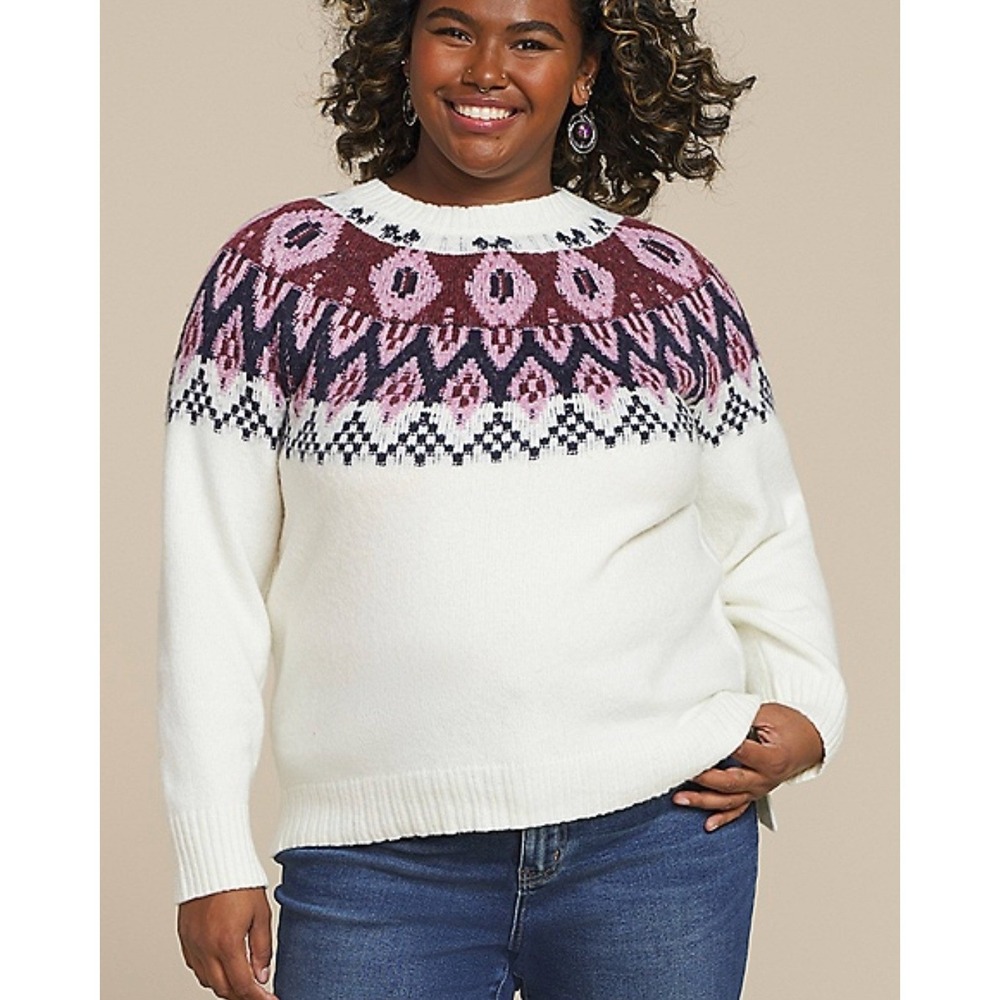 Maurices Plus Size Abstract Fair Isle‎ Mock Neck Sweater 4X